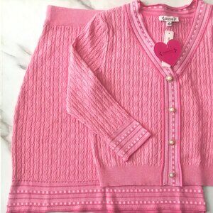 NWT Nanette Lepore Matching Skirt Sweater Set Pink Knit Stretch S